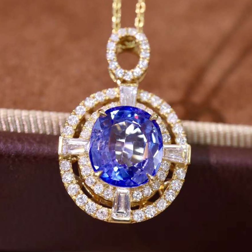 14k Gold 3.18 Ctw Natural Sapphire & Diamond Pendant( Without Chain ) - 3