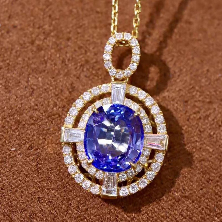 14k Gold 3.18 Ctw Natural Sapphire & Diamond Pendant( Without Chain ) - 4