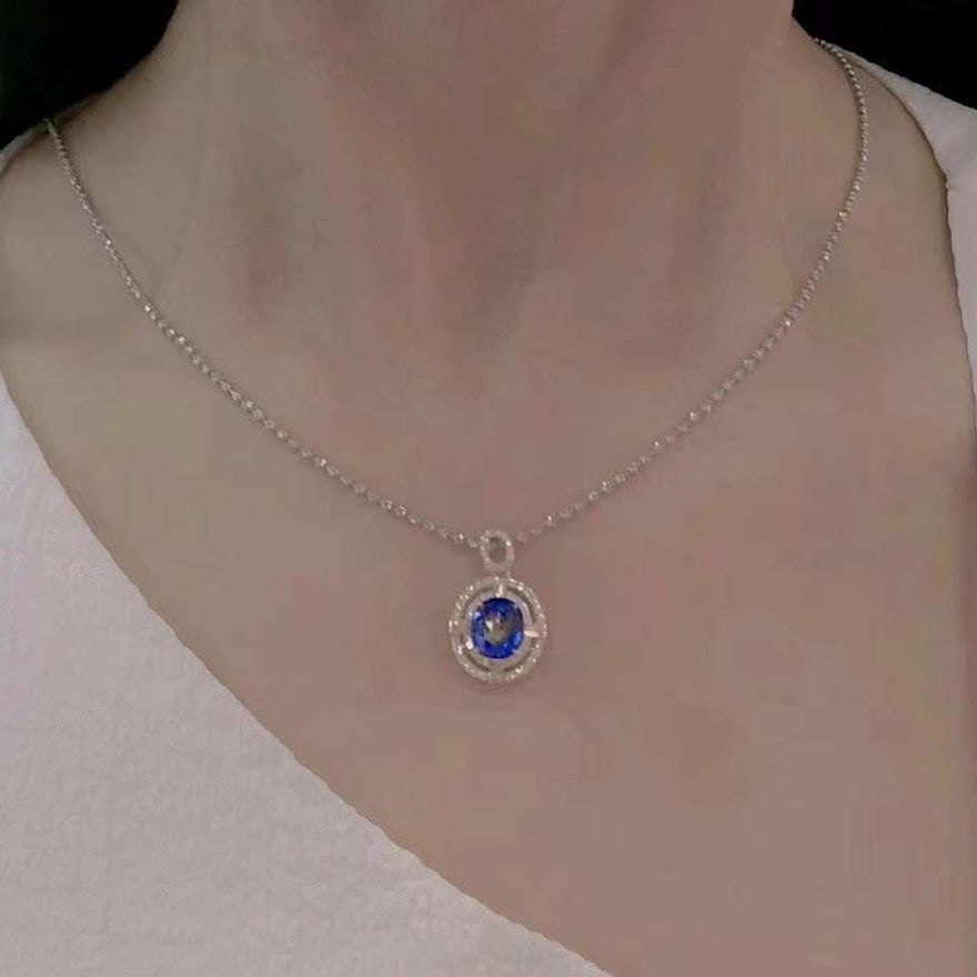 14k Gold 3.18 Ctw Natural Sapphire & Diamond Pendant( Without Chain ) - 5