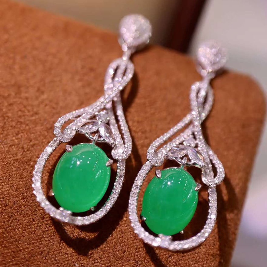 14k Gold 8.13 Ctw Natural Emerald & Diamond Earrings (1 of 5)