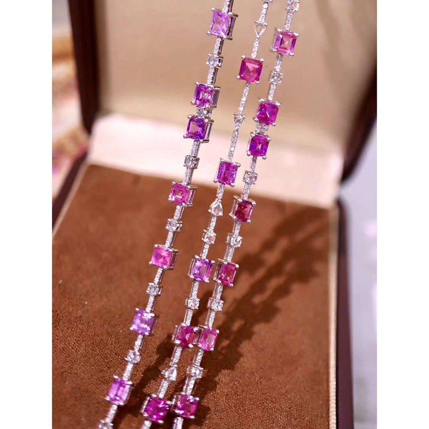 14k Gold 18.56 Ctw Natural Sapphire & Diamond Bracelet - 3