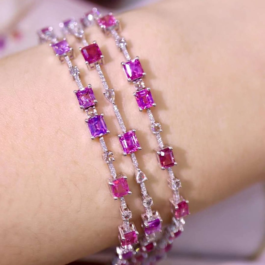 14k Gold 18.56 Ctw Natural Sapphire & Diamond Bracelet - 4