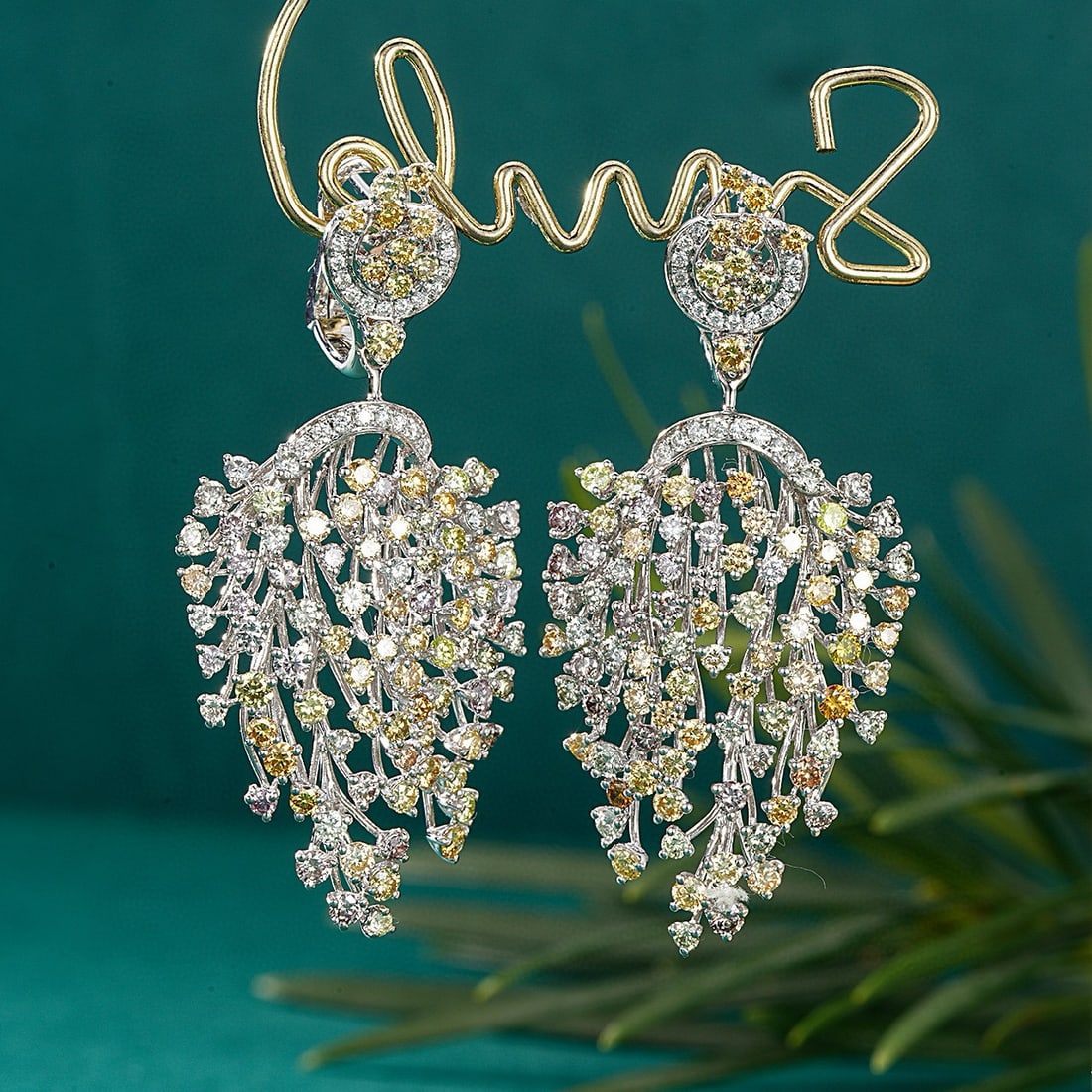 14k Gold 5.35 Ct Natural Color Diamond Earrings: Ref:230974100 // gold content:14k gold // main gemstone:diamond // shape:round // carat weight:5. 35ct // clarity grade:vs-si // color:color // treatment:natural // cut grade:g // Condition: NewLow