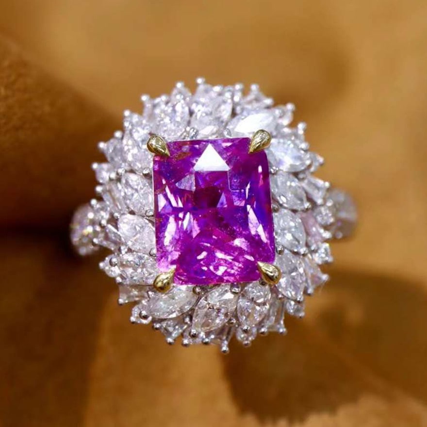 14k Gold 3.54 Ctw Natural Sapphire & Diamond Ring: Ref:230974114 // gold content:14k gold // ring size:7. 25us // // main gemstone:sapphire // shape:octagonal // carat weight:2. 50ct // color:pink // treatment:natural // // adjacent gemstone 2 :