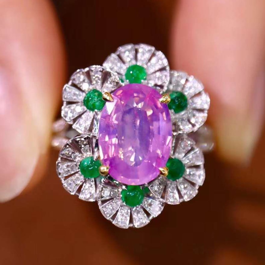 14k Gold 2.90 Ctw Natural Sapphire & Diamond Ring: Ref:230974150 // gold content:14k gold // ring size:7. 25us // // main gemstone:sapphire // shape:oval // carat weight:2. 50ct // color:pink // treatment:natural // // adjacent gemstone 2 :