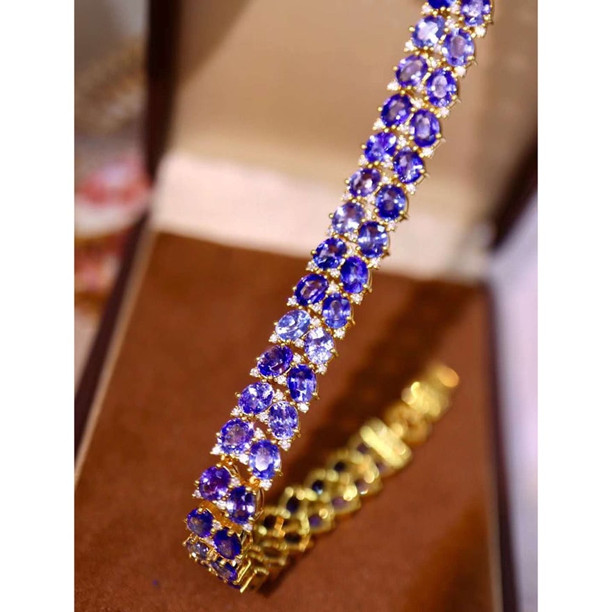14k Gold 19.96 Ctw Natural Sapphire & Diamond Bracelet - 4
