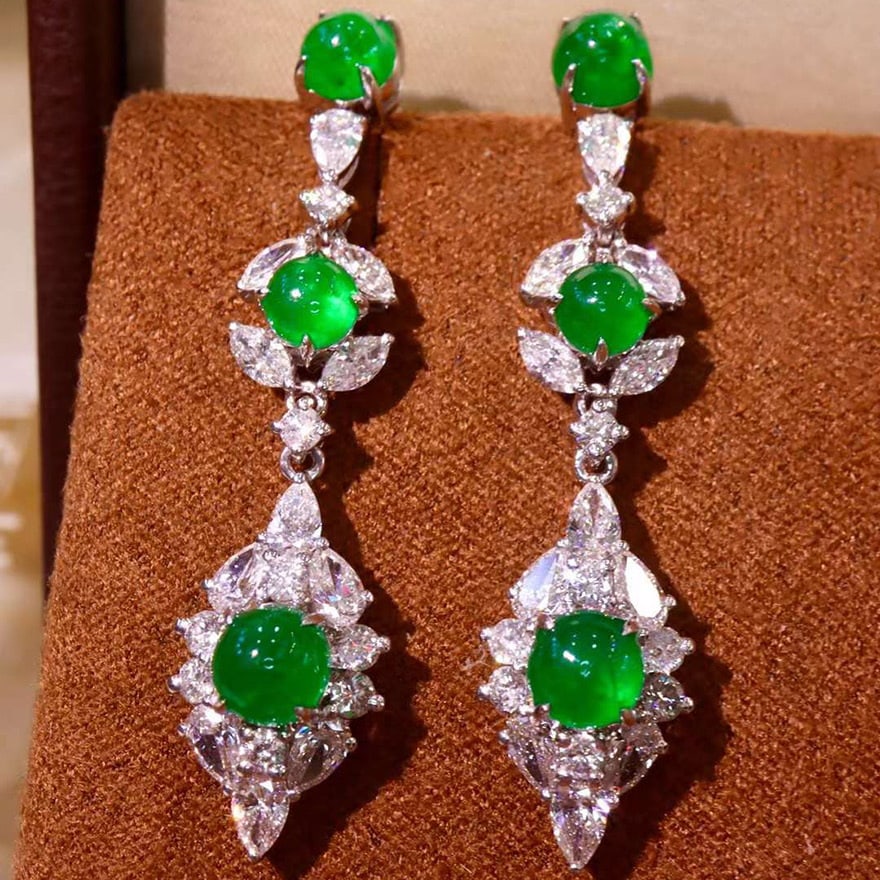 14k Gold 5.87 Ctw Vivid Green Natural Emerald & Diamond Earrings - 4