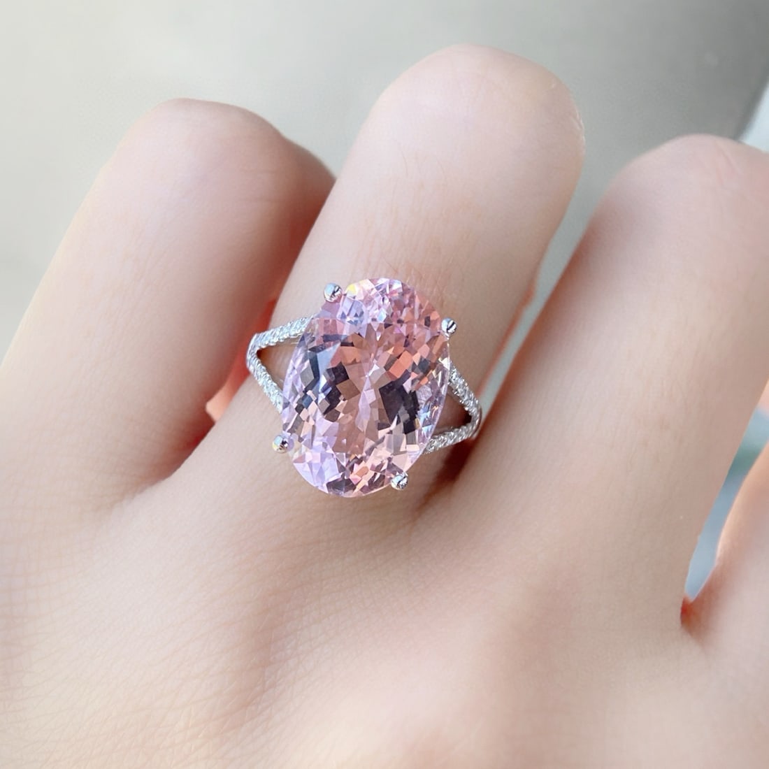 14k Gold 7.06 Ctw Natural Morganite & Diamond Ring - 3