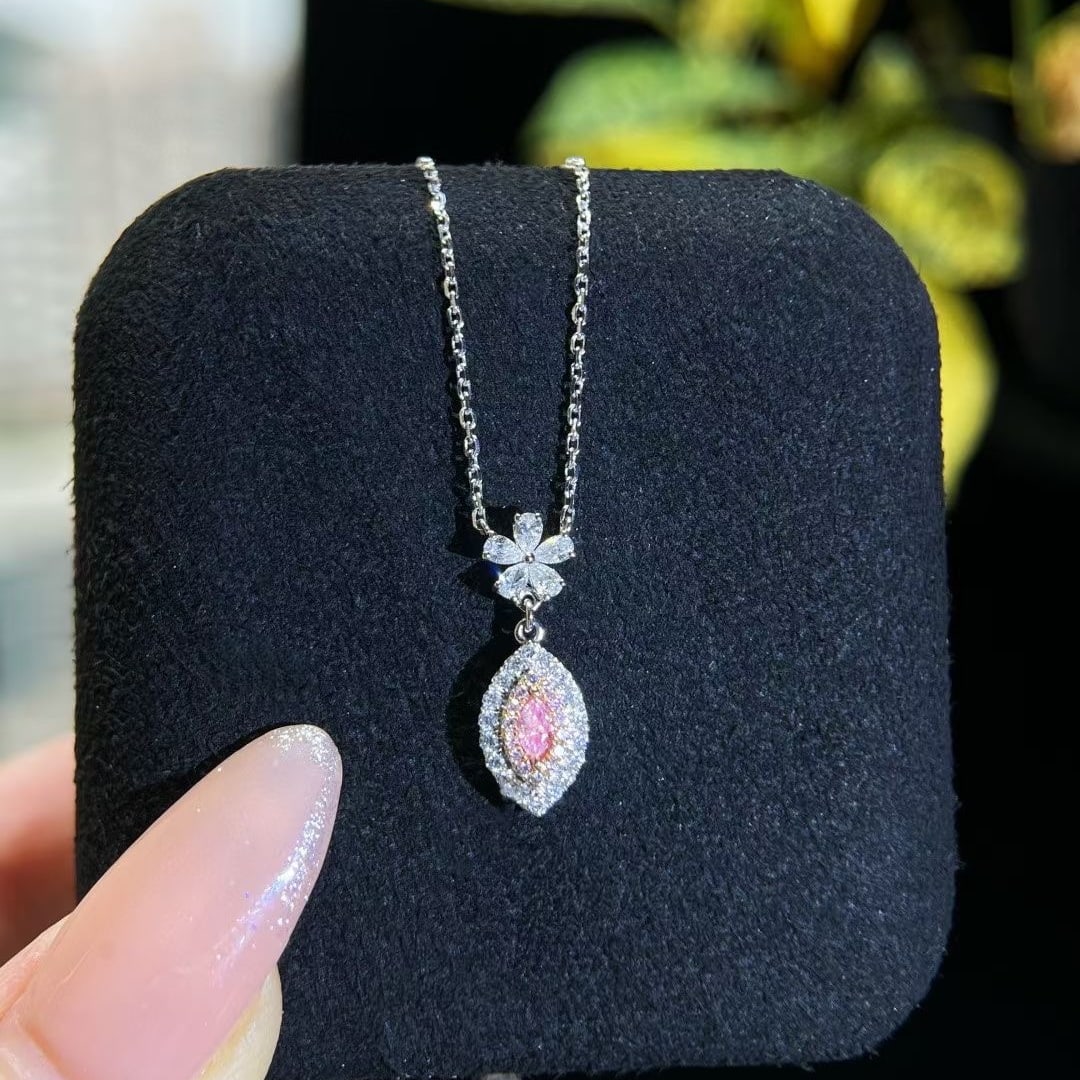 14k Gold 0.38 Ctw Natural Pink Diamond & Diamond Necklace: Ref:230974172 // gold content:14k gold // main gemstone:pink diamond // shape:marquise // carat weight:0. 06ct // color:pink // treatment:natural // // adjacent gemstone 2 : diamond //