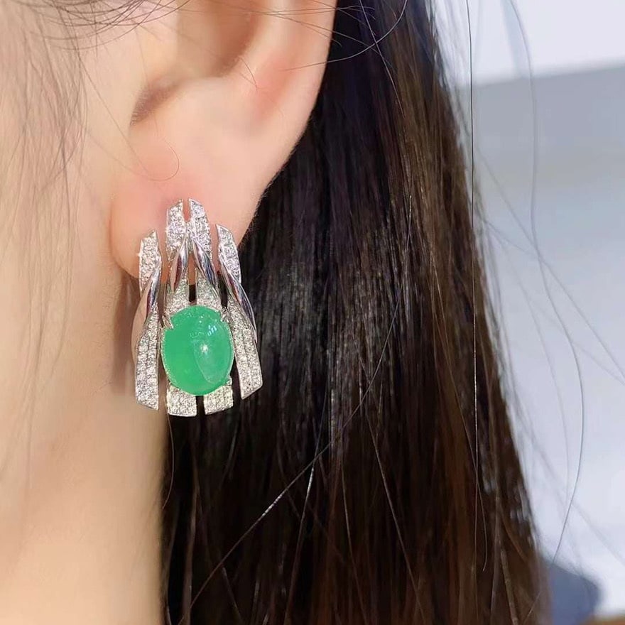 14k Gold 6.49 Ctw Natural Emerald & Diamond Earrings - 4