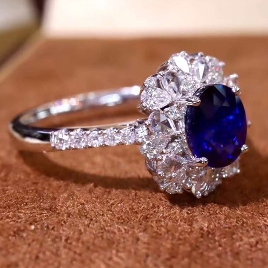 14k Gold 1.93 Ctw Vivid Blue Natural Sapphire & Diamond Ring - 6