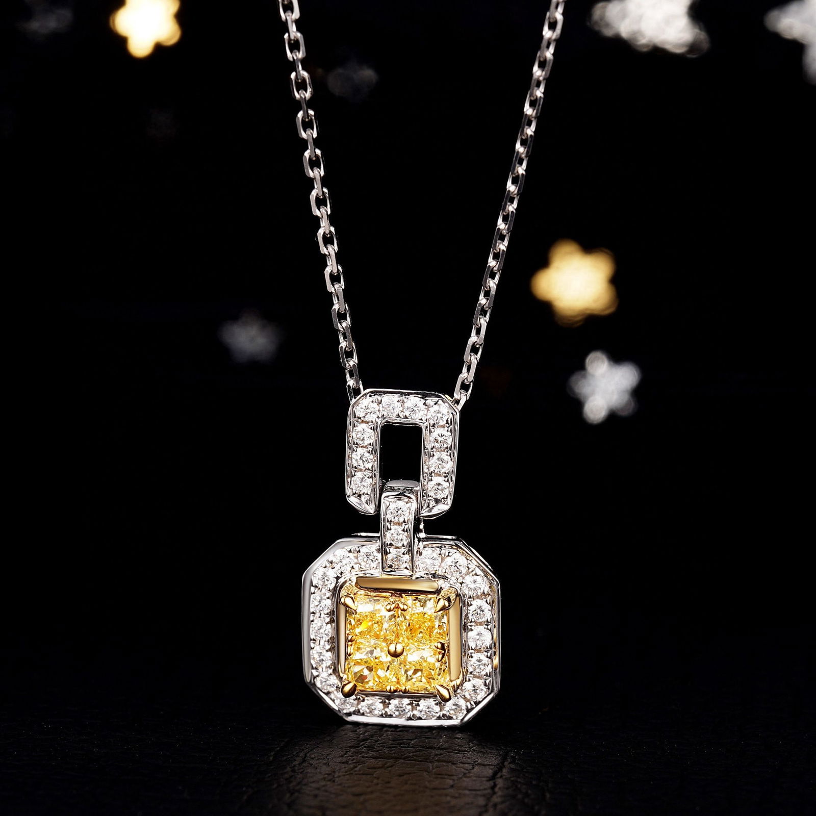 14k Gold 0.66 Ctw Natural Yellow Diamond & Diamond Pendant( Without Chain ): Ref:230974227 // gold content:14k gold // main gemstone:yellow diamond // shape:cushion // carat weight:0. 44ct // color:yellow // treatment:natural // // adjacent gemstone 2 : diamond // shape:round