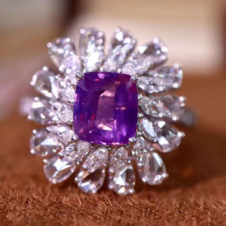14k Gold 2.58 Ctw Natural Sapphire & Diamond Ring: Ref:230974243 // gold content:14k gold // ring size:7. 25us // // main gemstone:sapphire // shape:cushion // carat weight:1. 55ct // color:purple // treatment:natural // // adjacent gemstone 2 :