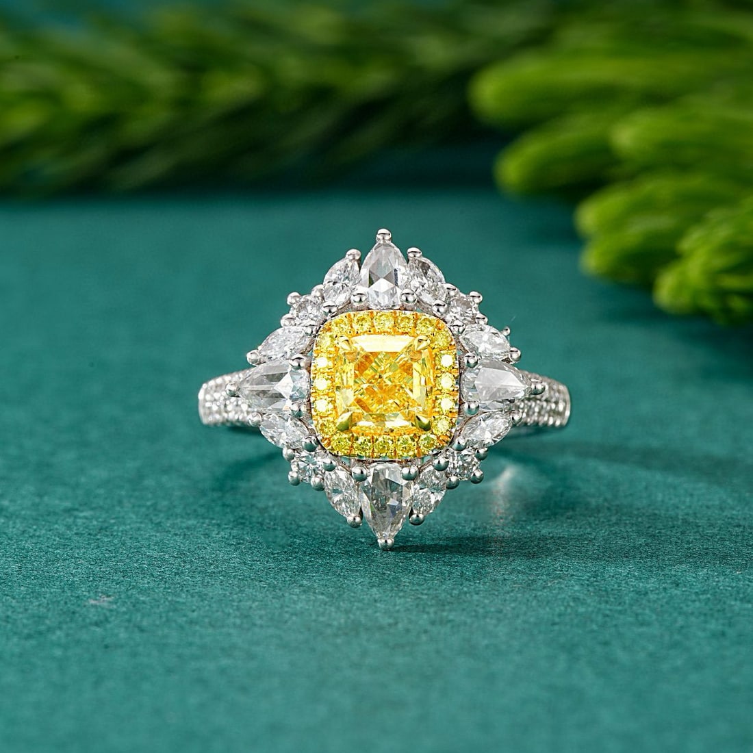 14k Gold 2.06 Ctw Natural Yellow Diamond & Diamond Ring/pendant( Without Chain ): Ref:230974302 // gold content:14k gold // ring size:7. 25us // // main gemstone:yellow diamond // shape:cushion // carat weight:1. 00ct // color:yellow // treatment:natural // // adjacent gemstone