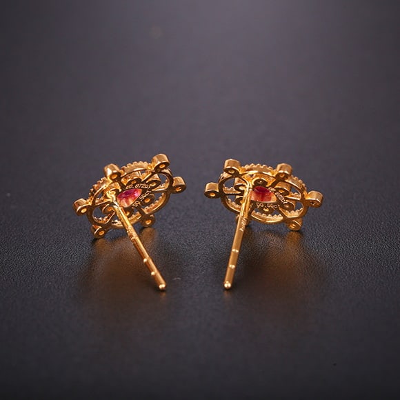 14k Gold 0.57 Ctw Natural Ruby & Diamond Earrings - 4