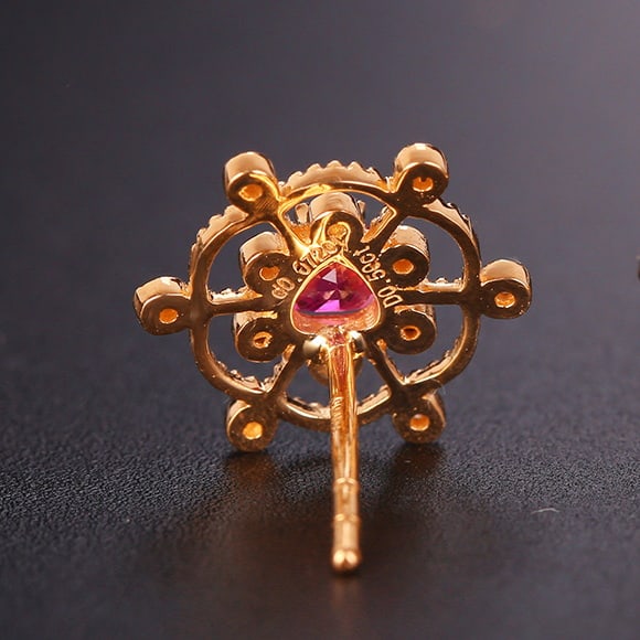 14k Gold 0.57 Ctw Natural Ruby & Diamond Earrings - 5