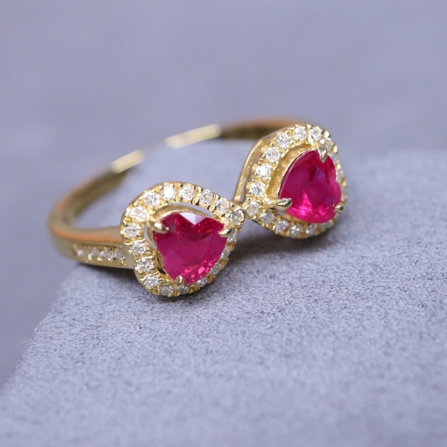 14k Gold 0.64 Ctw Natural Ruby & Diamond Ring - 3