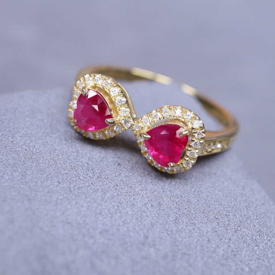 14k Gold 0.64 Ctw Natural Ruby & Diamond Ring - 5