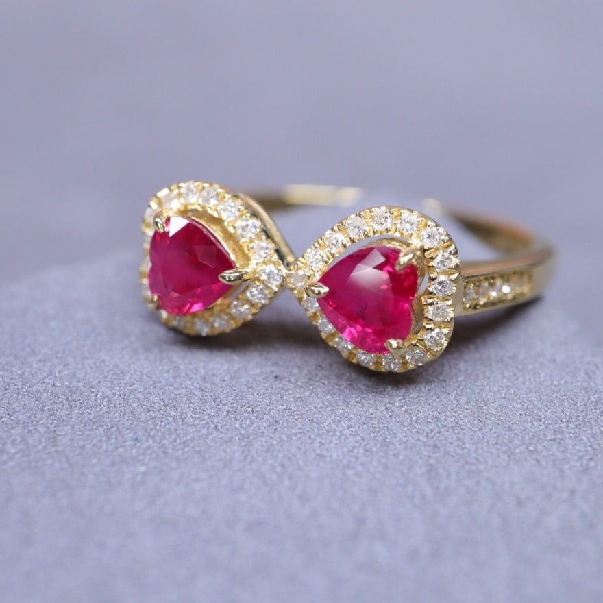 14k Gold 0.64 Ctw Natural Ruby & Diamond Ring - 6