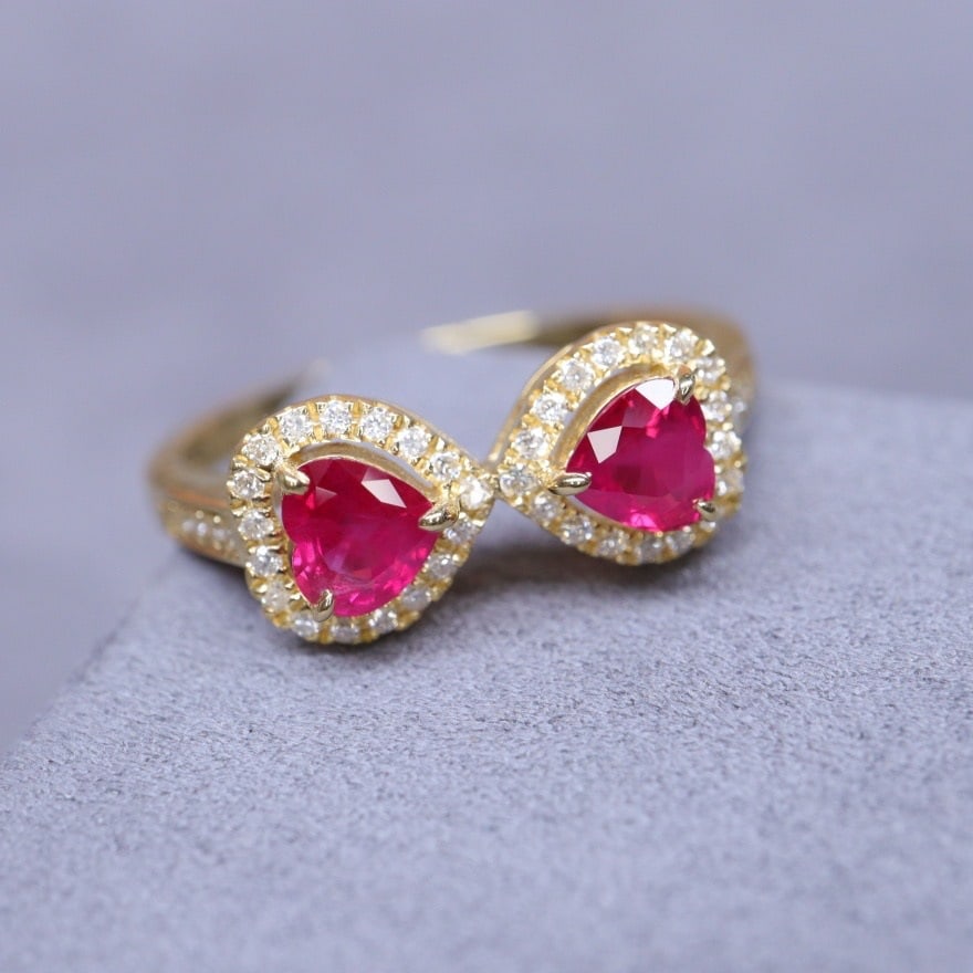 14k Gold 0.64 Ctw Natural Ruby & Diamond Ring - 8
