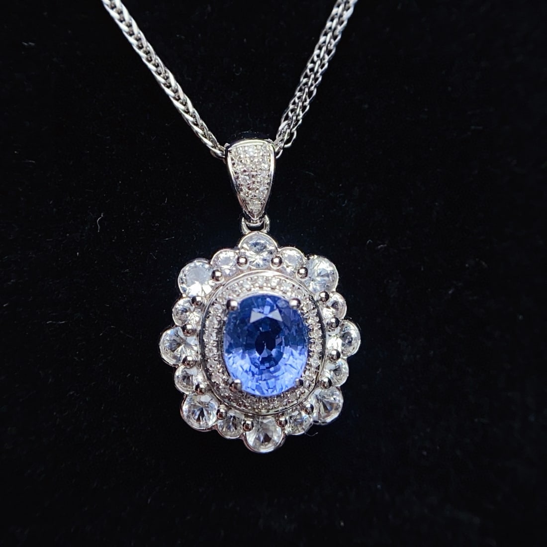 14k Gold 1.00 Ct Natural Sapphire & Diamond & Sapphire Pendant( Without Chain ) - 2