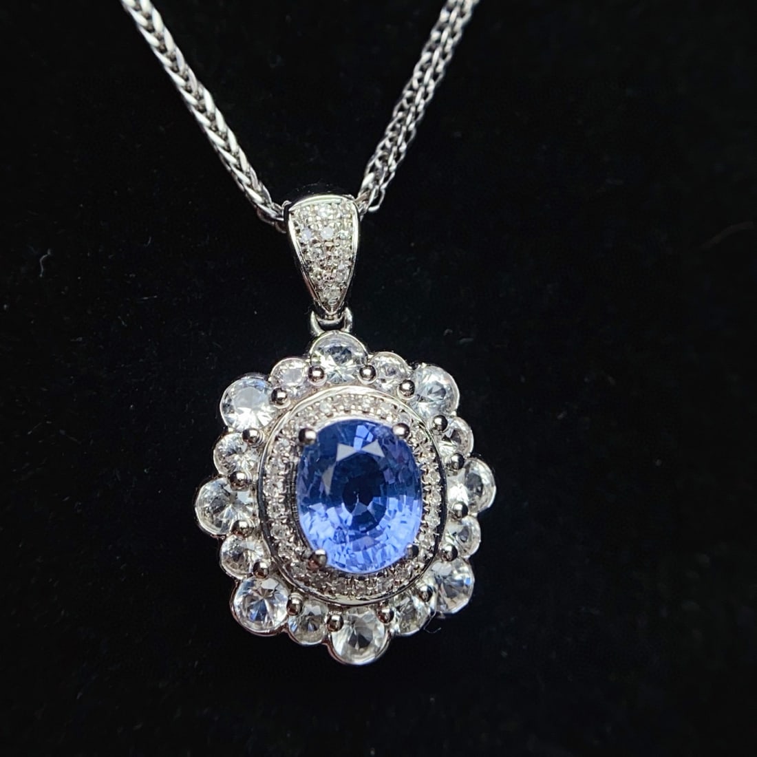 14k Gold 1.00 Ct Natural Sapphire & Diamond & Sapphire Pendant( Without Chain ) - 3