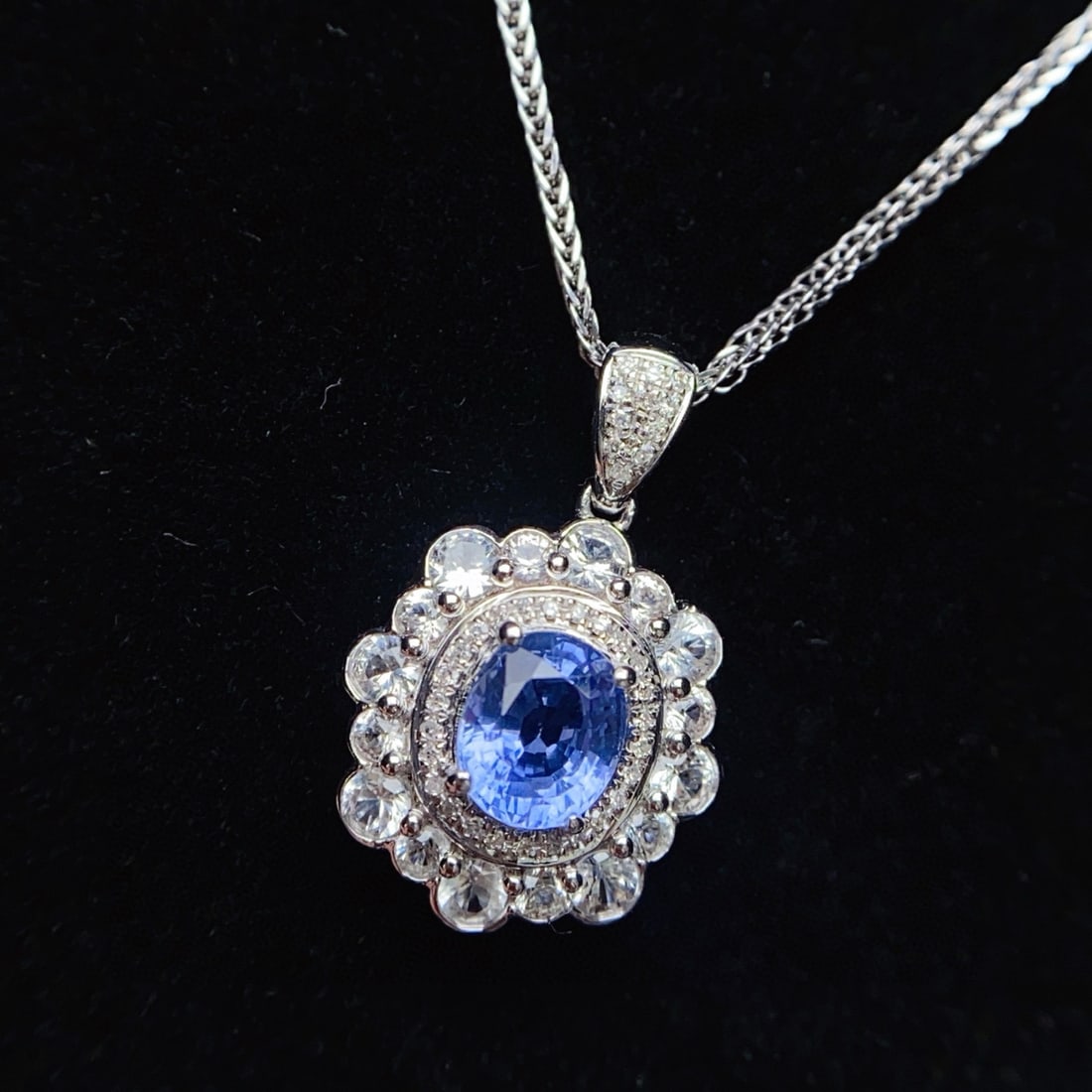 14k Gold 1.00 Ct Natural Sapphire & Diamond & Sapphire Pendant( Without Chain ) - 4