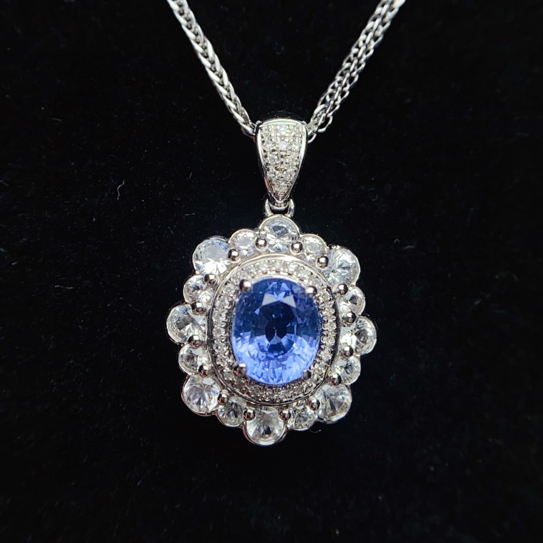 14k Gold 1.00 Ct Natural Sapphire & Diamond & Sapphire Pendant( Without Chain ) - 6