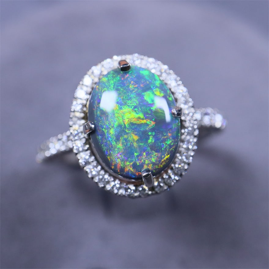 14k Gold 2.50 Ctw Natural Opal & Diamond Ring (1 of 9)