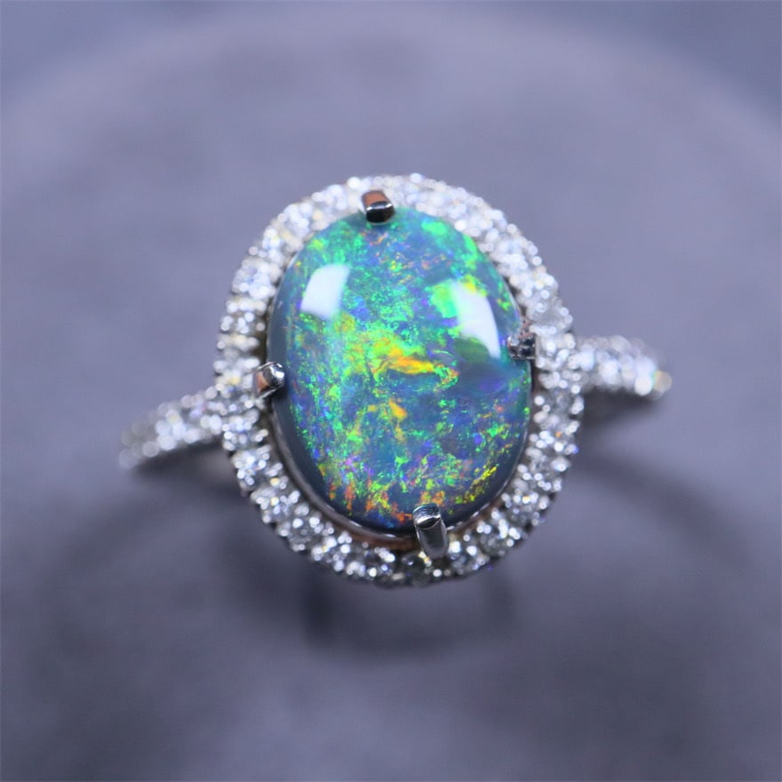 14k Gold 2.50 Ctw Natural Opal & Diamond Ring - 2