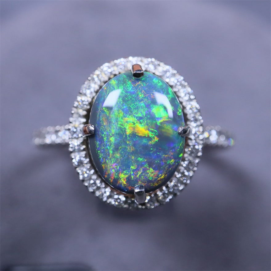 14k Gold 2.50 Ctw Natural Opal & Diamond Ring - 5