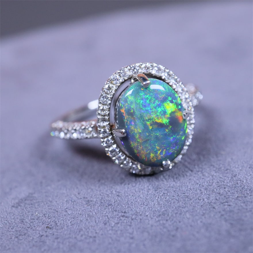 14k Gold 2.50 Ctw Natural Opal & Diamond Ring - 8