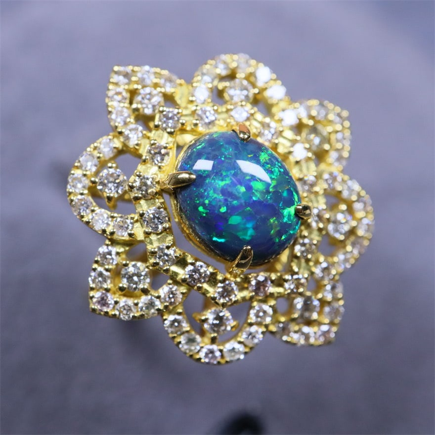 14k Gold 1.7 Ctw Natural Opal & Diamond Ring - 2