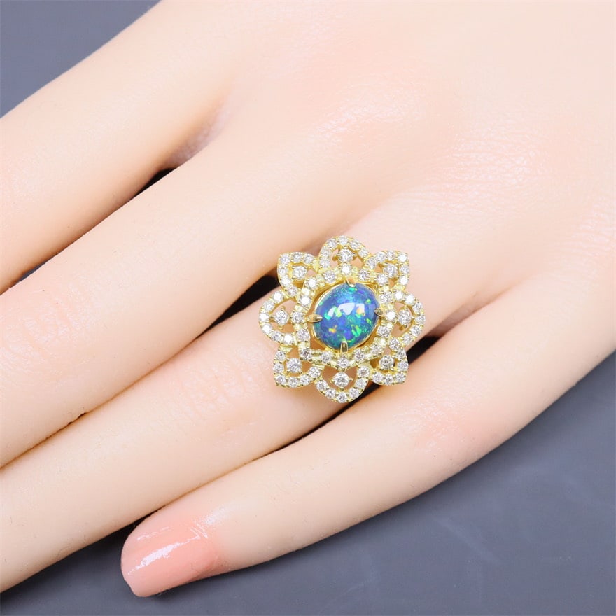 14k Gold 1.7 Ctw Natural Opal & Diamond Ring - 5