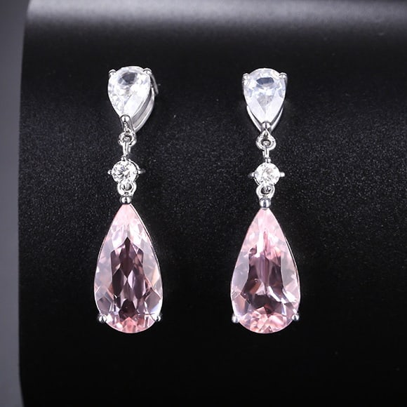 14k Gold 4.47 Ctw Natural Morganite & Diamond Earrings: Ref:230974356 // gold content:14k gold // main gemstone:morganite // shape:pear // carat weight:4. 37ct // color:pink // treatment:natural // // adjacent gemstone 2 : diamond // shape:round // carat w