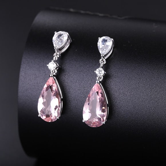 14k Gold 4.47 Ctw Natural Morganite & Diamond Earrings - 3