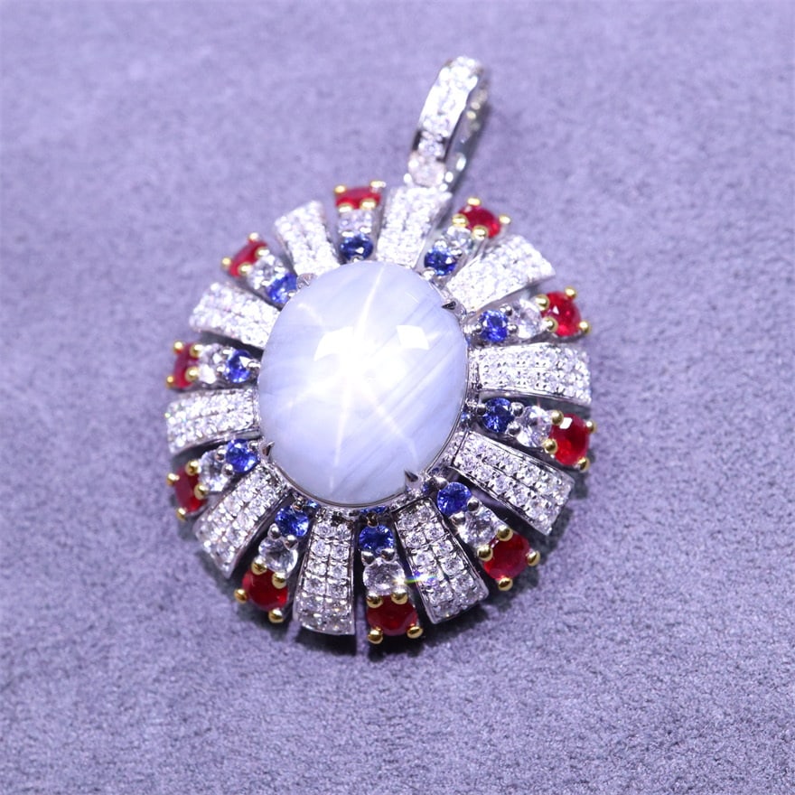 14k Gold 10.39 Ctw Natural Star Sapphire & Diamond Pendant( Without Chain ) - 2