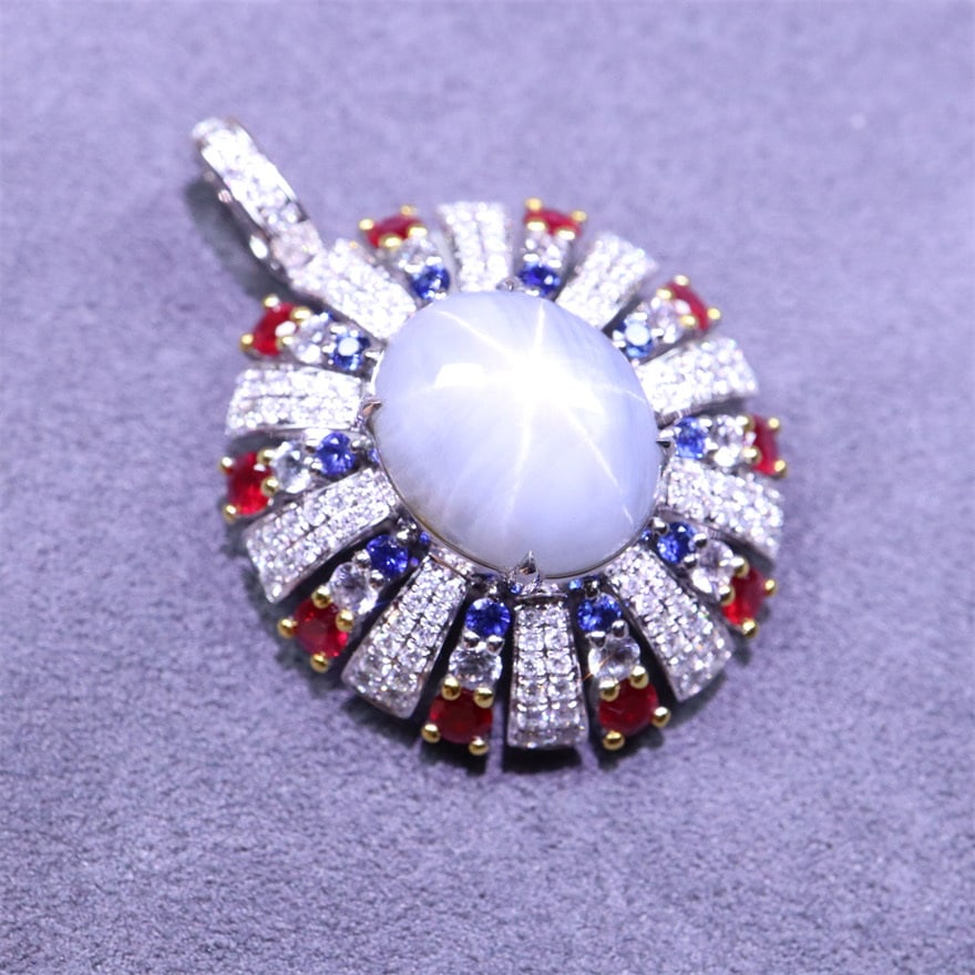 14k Gold 10.39 Ctw Natural Star Sapphire & Diamond Pendant( Without Chain ) - 3