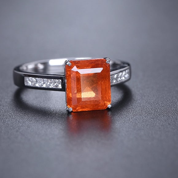 14k Gold 3.89 Ctw Natural Spessartine & Diamond Ring: Ref:230974398 // gold content:14k gold // ring size:7. 25us // // main gemstone:spessartine // shape:octagonal // carat weight:3. 69ct // color:orange // treatment:natural // // adjacent gemstone