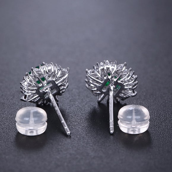 14k Gold 1.26 Ctw Vivid Green Natural Emerald & Diamond Earrings - 5