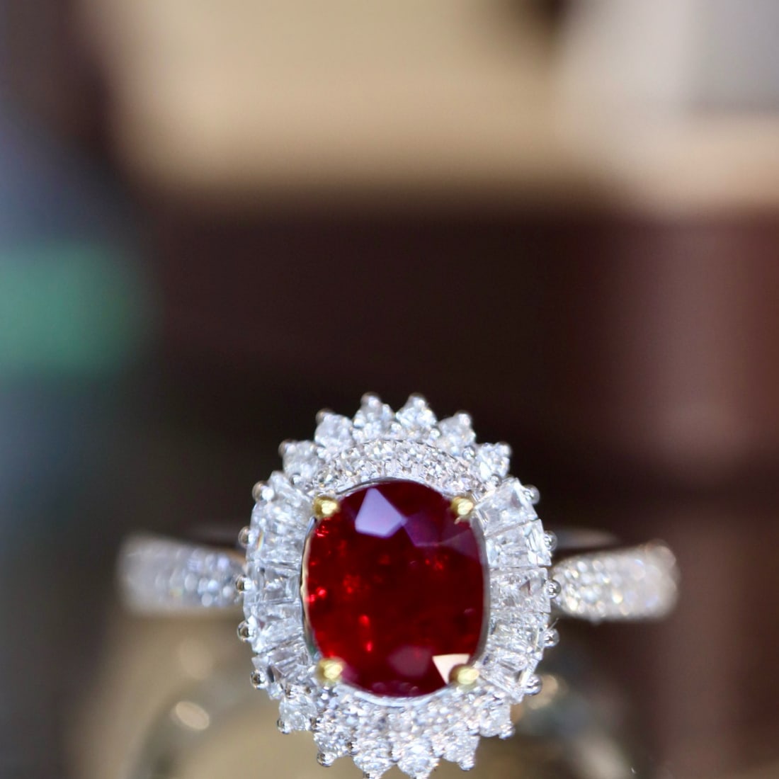 14k Gold 1.20 Ctw Natural Ruby & Diamond Ring: Ref:230974418 // gold content:14k gold // ring size:7. 25us // // main gemstone:ruby // shape:oval // carat weight:0. 87ct // color:pigeonblood red // treatment:natural // // adjacent gemstone 2 :