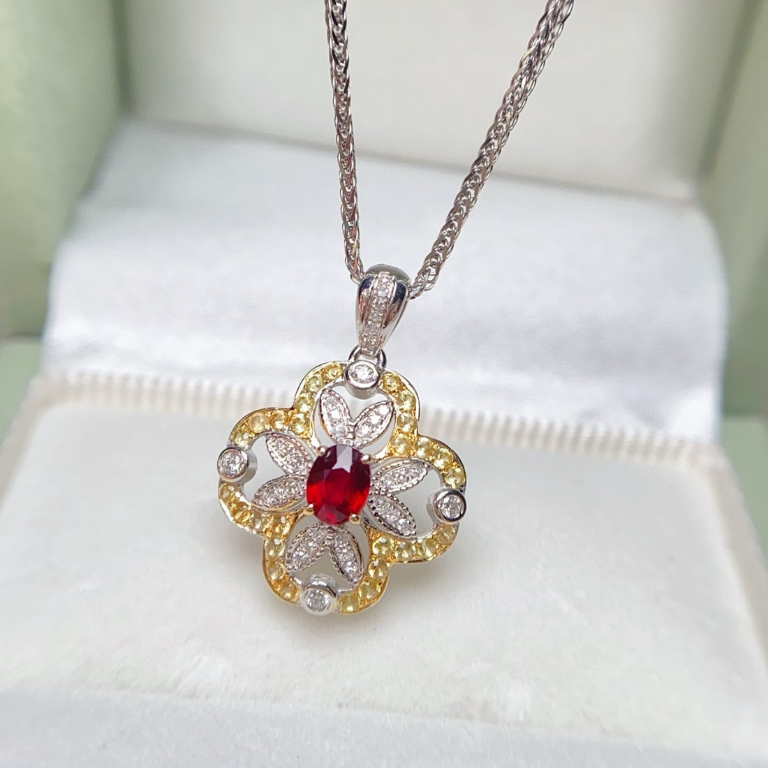 14k Gold 0.40 Ct Natural Ruby & Diamond & Sapphire Pendant( Without Chain ) - 4