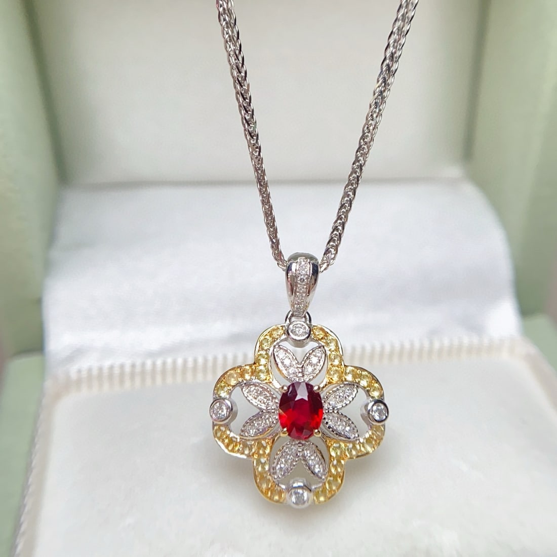 14k Gold 0.40 Ct Natural Ruby & Diamond & Sapphire Pendant( Without Chain ) - 5