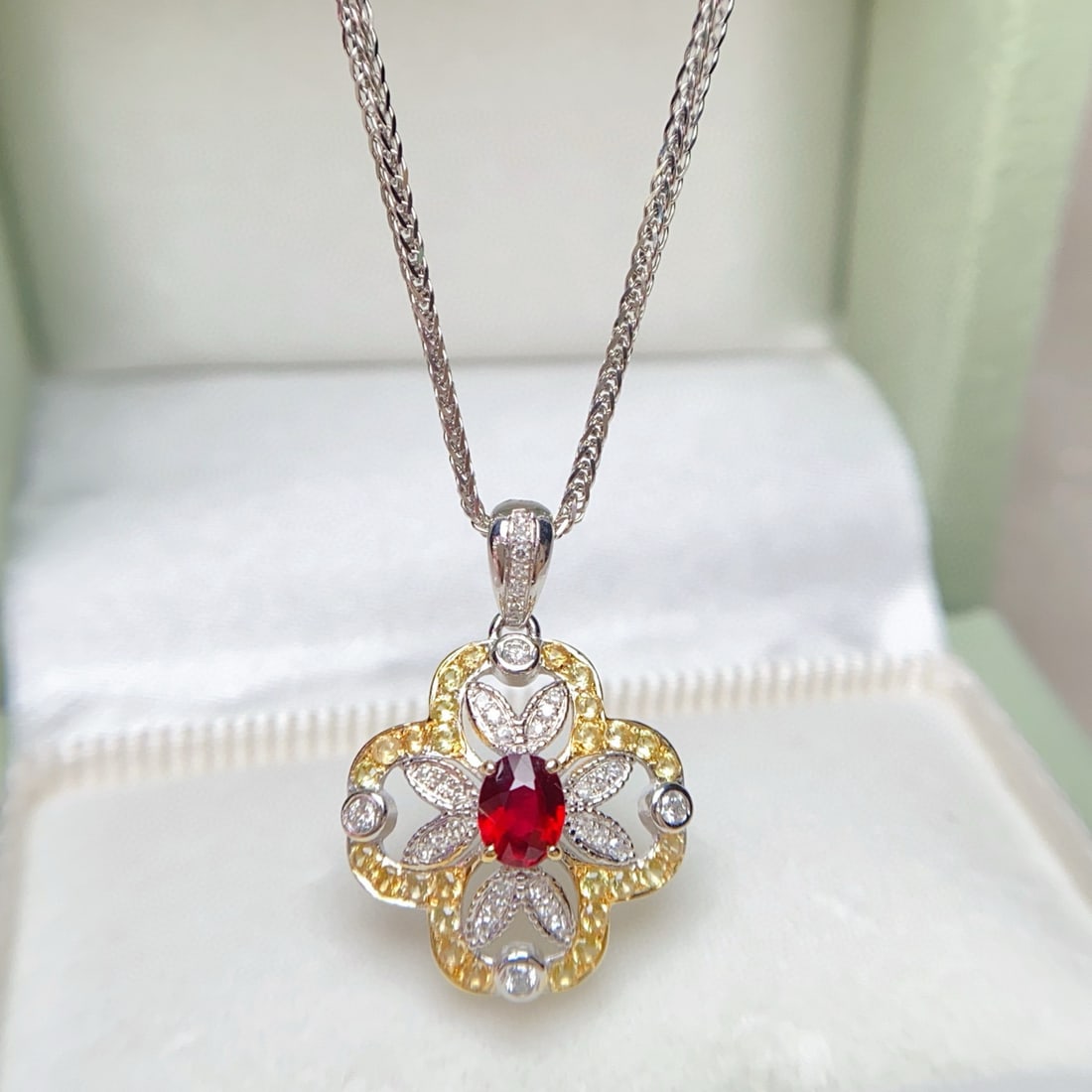 14k Gold 0.40 Ct Natural Ruby & Diamond & Sapphire Pendant( Without Chain ) - 6