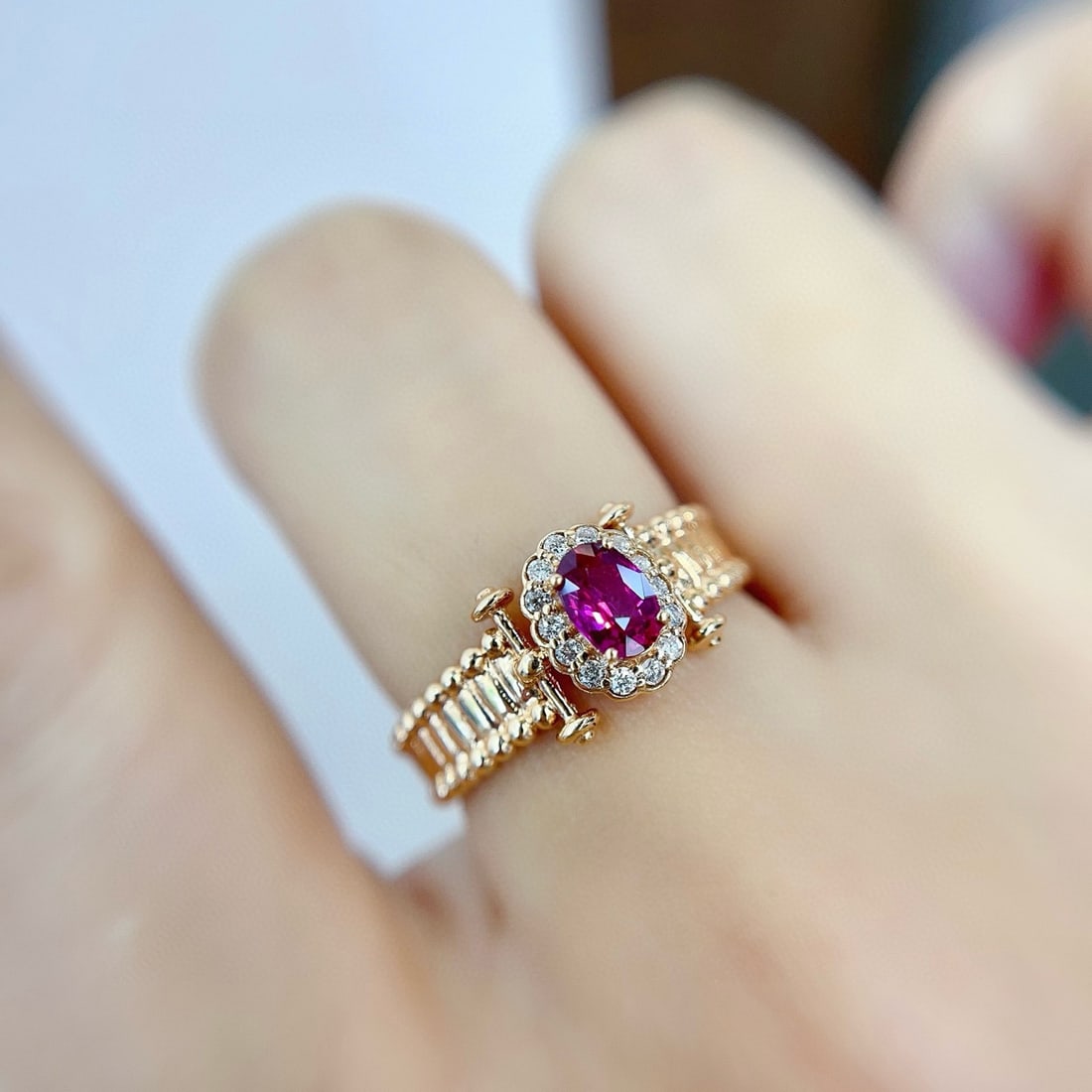 14k Gold 0.65 Ct Natural Ruby & Diamond Ring - 2