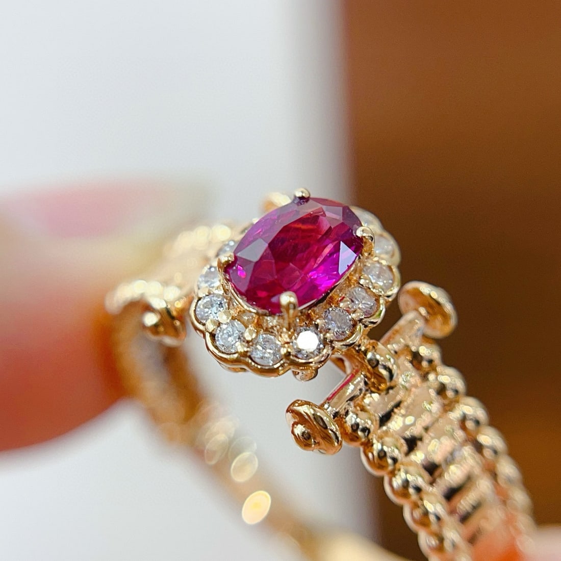 14k Gold 0.65 Ct Natural Ruby & Diamond Ring - 3