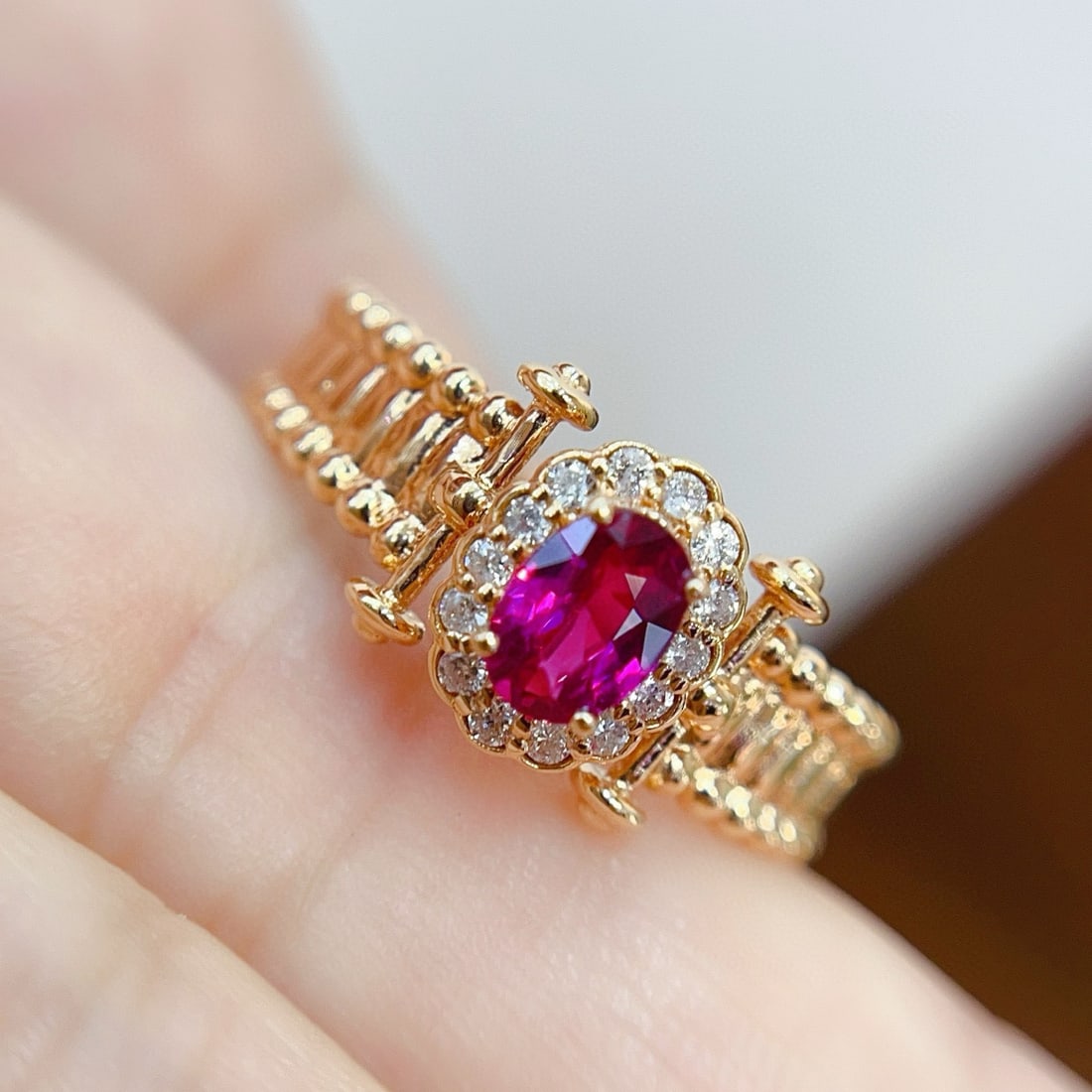 14k Gold 0.65 Ct Natural Ruby & Diamond Ring - 5