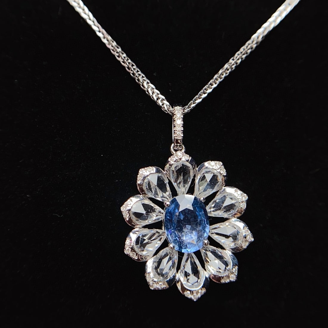 14k Gold 1.35 Ct Natural Sapphire & Diamond & Sapphire Pendant( Without Chain ) - 2