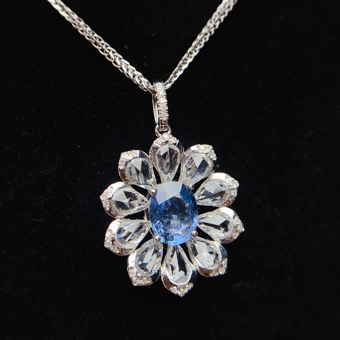 14k Gold 1.35 Ct Natural Sapphire & Diamond & Sapphire Pendant( Without Chain ) - 3