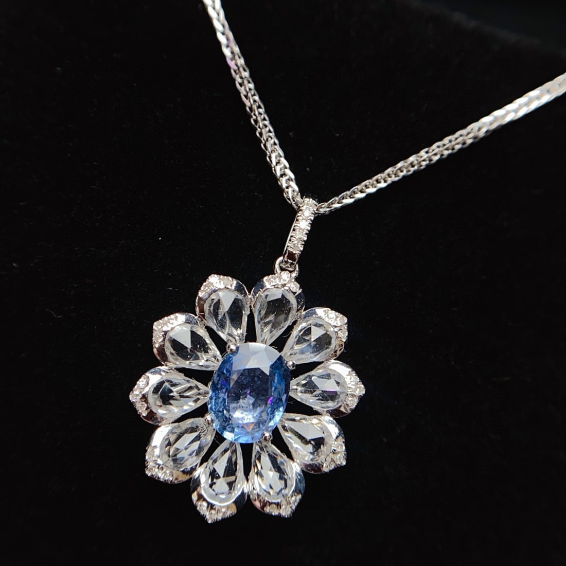 14k Gold 1.35 Ct Natural Sapphire & Diamond & Sapphire Pendant( Without Chain ) - 4